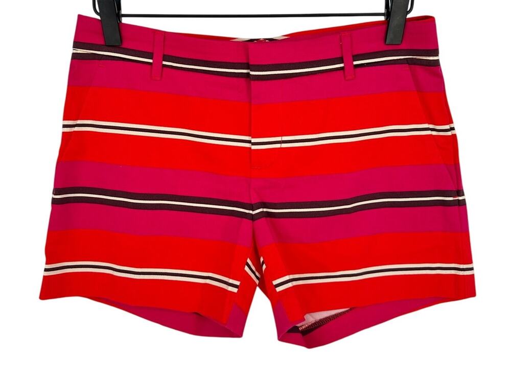 Banana Republic Shorts 0P Red Black Striped High Waisted Chino Summer Petite